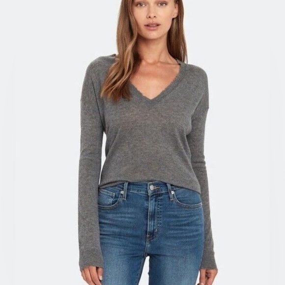 Zadig & Voltaire Happy CP Cashmere V-neck fine knit gray sweater Large - Picture 1 of 8